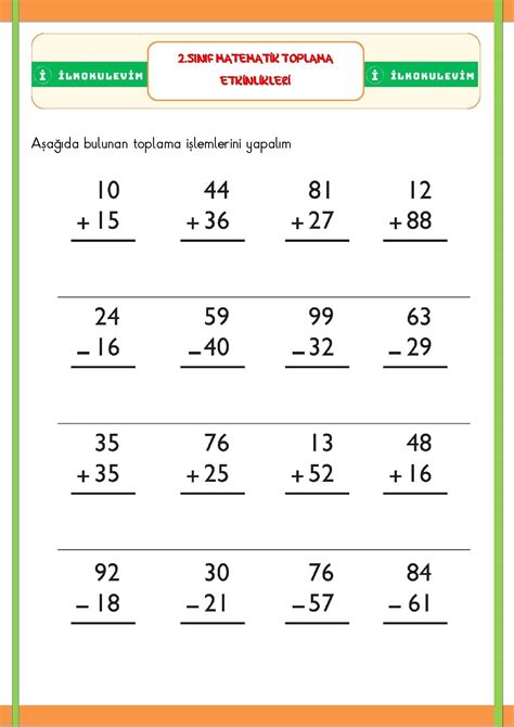 ilkokul matematik toplama işlemleri